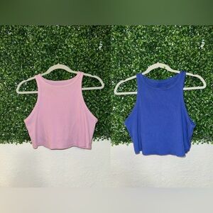 Two Piece Stylish Pink and Blue Women's Crop Tops Size Large